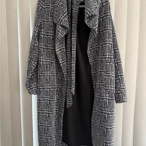 Women's Black and White Plaid Pea Coat